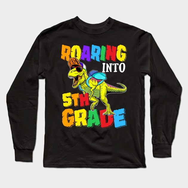 Roaring Into 5th Grade Dinosaur Back To School Long Sleeve T-Shirt by bunnierosoff21835